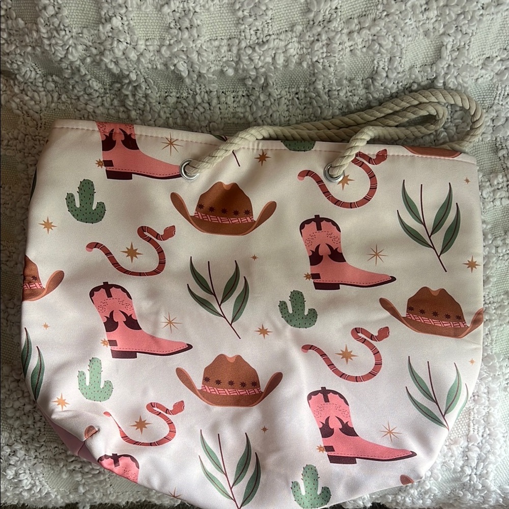 Western Themed Tote Bag with Rope Handles